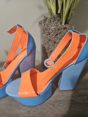 Bright Blue and Orange Platform Heels - Women's Platforms
